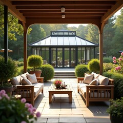 A sitting area adorned with a pair of elegant wicker deck chairs
