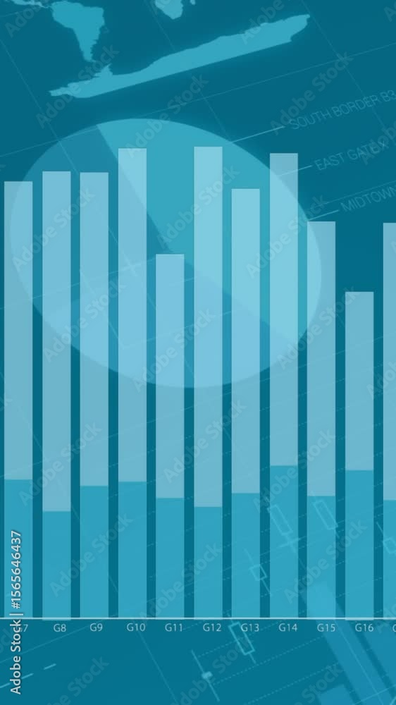 Poster animation of diverse graphs and financial data on green background