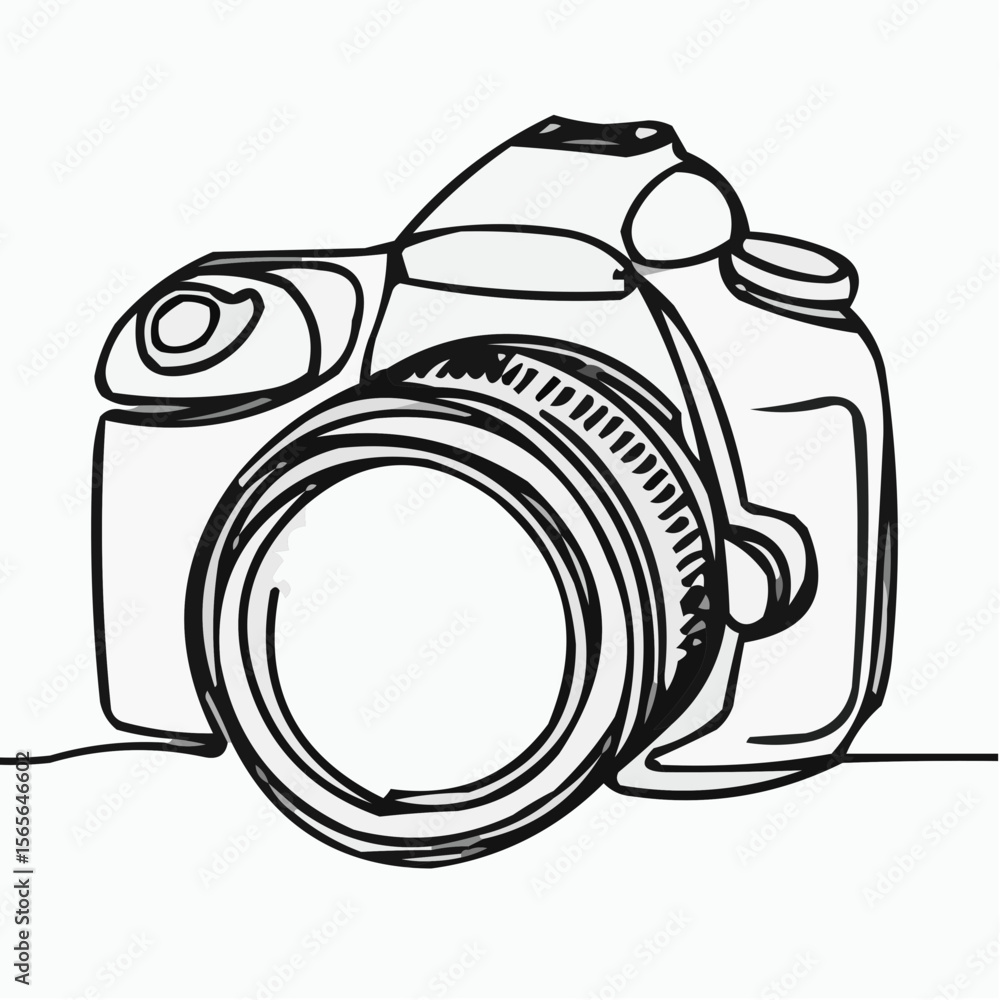Poster digital camera sketch in minimal line art on light background