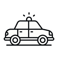 Police Car Icon – Minimal Black Line Vector Illustration – Clean Law Enforcement Vehicle Symbol for Emergency Services, Safety Apps, Urban Transport, and Security-Themed Design Projects

