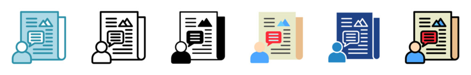 Opinion multi style, mini illustration icon set. outline, flat, glyph, line color. vector for UI, UX, app, web, digital or print. Related to journalist, broadcasting, news and media 