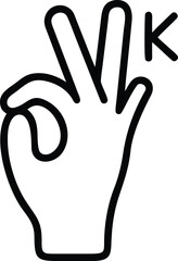 Obraz premium Line art illustration of hand with OK gesture and letter K icon