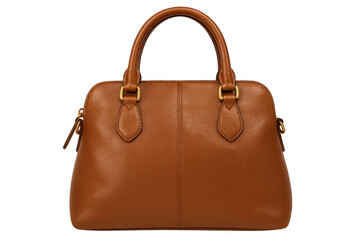 Stylish brown leather handbag with gold hardware, perfect for fashion and accessory projects, isolated on transparent background