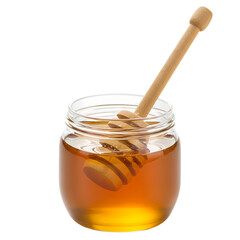Honey Jar with Wooden Dipper isolated on transparent background