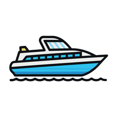 Boat Icon – Flat Line Icon of a Small Motorboat or Speedboat – Minimalist Vector Illustration for Marine Transport, Summer Travel, Water Sports, and Coastal Navigation Graphics