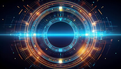 Fototapeta premium abstract circular tech interface with glowing lines and data visualization