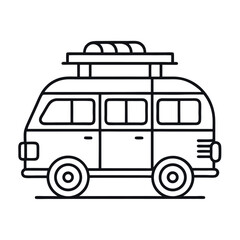 Minimal flat line art icon of a camper van. Perfect for road trip graphics, camping designs, travel infographics, outdoor adventure visuals, vacation maps, and modern icon packs.