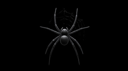 Black spider on web with dark background  