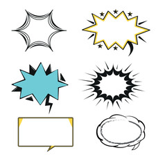 Comic Speech Bubble and Explosion Shape Vector Set for Pop Art and Cartoon Design Projects