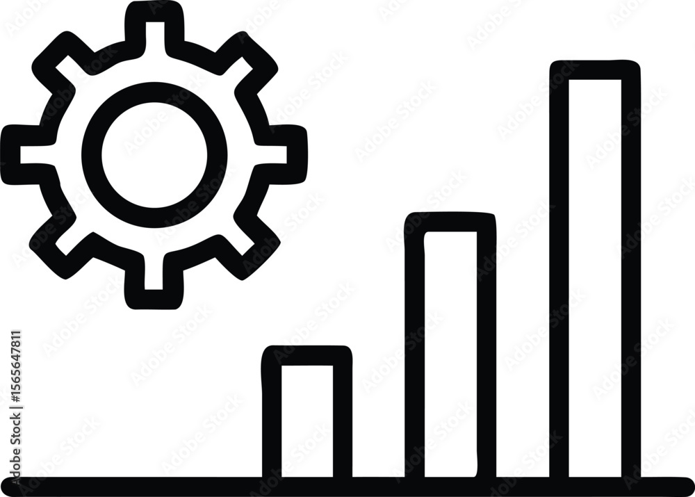 Poster line art of gear icon and ascending bar graph performance symbol