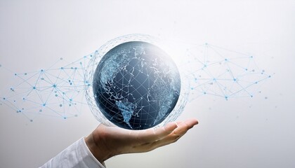 minimalist abstract tech global communication and data analysis on white background cyber exploration and innovation