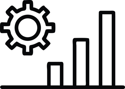 Line art of gear icon and ascending bar graph performance symbol