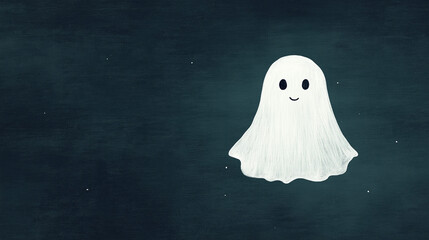 Cute ghost character with smiling face on dark background  