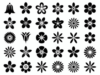 Diverse floral silhouettes collection flowers black