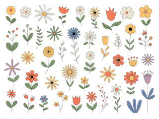 Fototapeta premium Diverse Hand Drawn Floral Illustrations With Warm Hues flowers