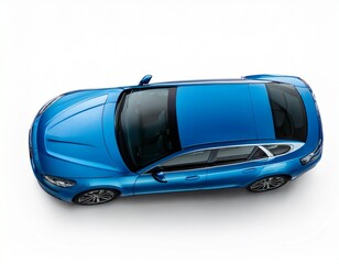 modern blue sedan car viewed from above isolated on white