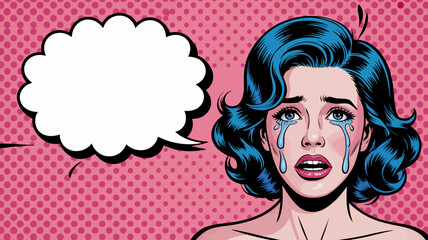 Crying Woman With Blue Hair And Speech Bubble vector