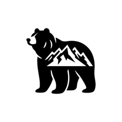 Obraz premium A majestic black bear silhouette, mountains subtly integrated within its body, evokes wilderness and strength.