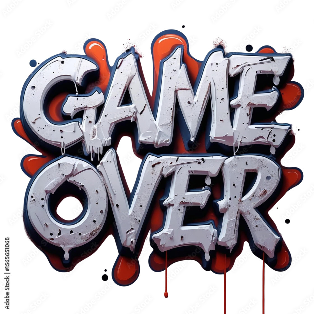 Poster artistic illustration of the phrase game over with dripping paint effect for gaming and design proje