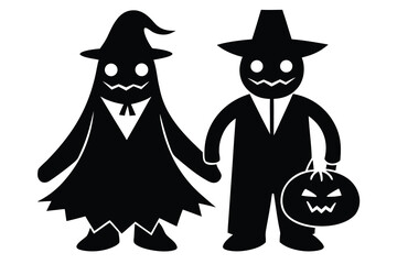 pair of trick or treaters vector icon