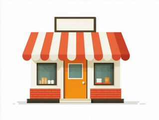 Flat design illustration of a small shop with a red and white striped awning. Perfect for retail business, local store, startup, or e-commerce concepts.