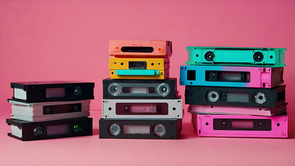 Fototapeta premium 3D image old audio cassette, player, digital, magnetic, plastic, play, toy, object, recorder, transportation, model, media