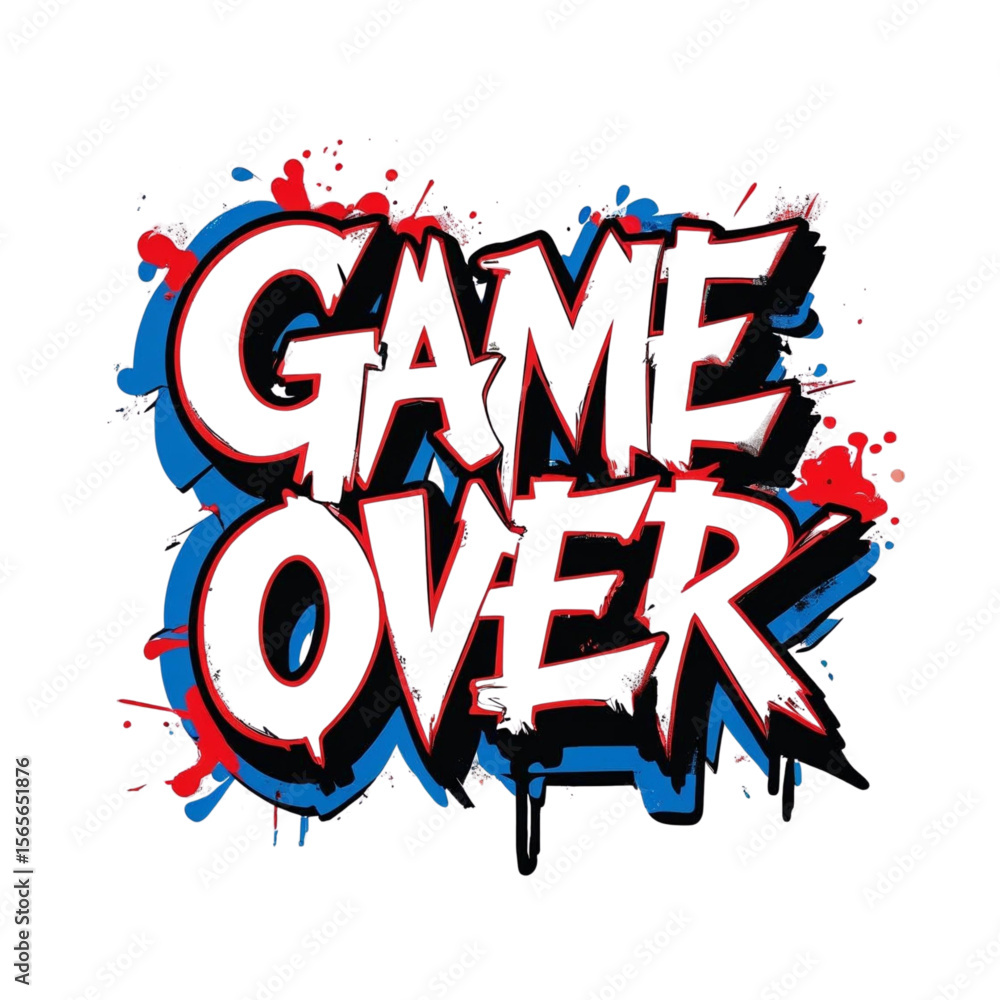 Poster retro arcade style illustration of the phrase game over with graffiti style and vibrant colors desig