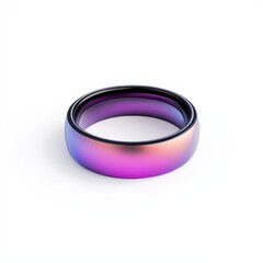 Modern iridescent ring with smooth gradient colors in pink purple and orange tones on a clean white background