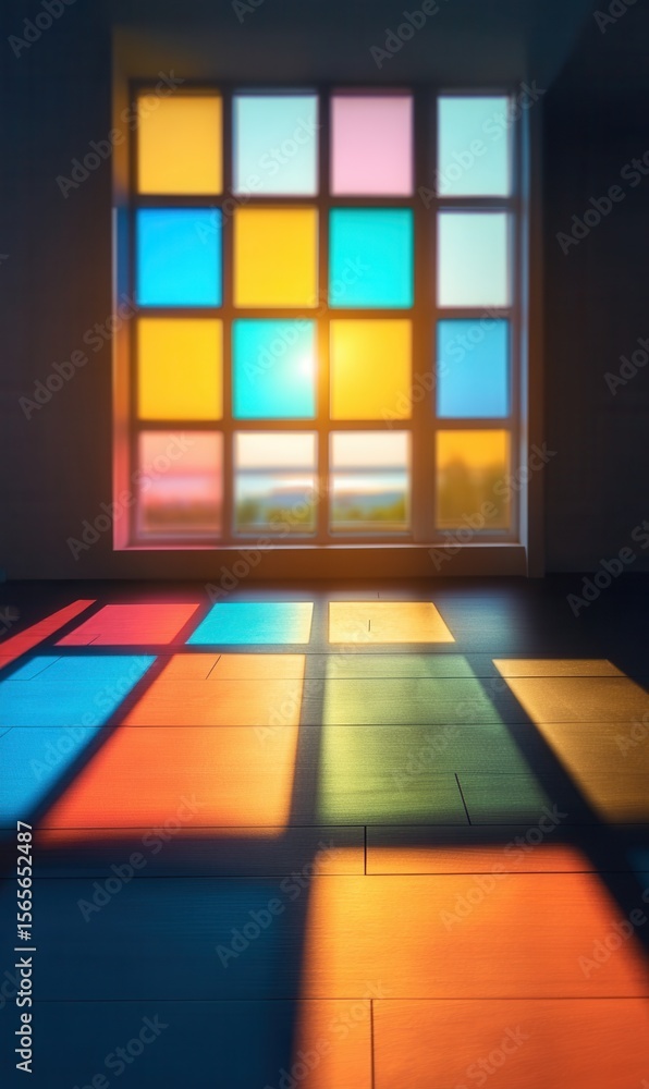 Poster sunlight through colorful window casts squares