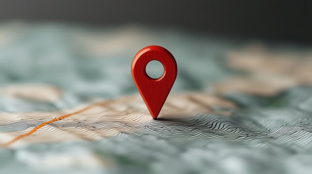 Red pin points to a location on topographic map