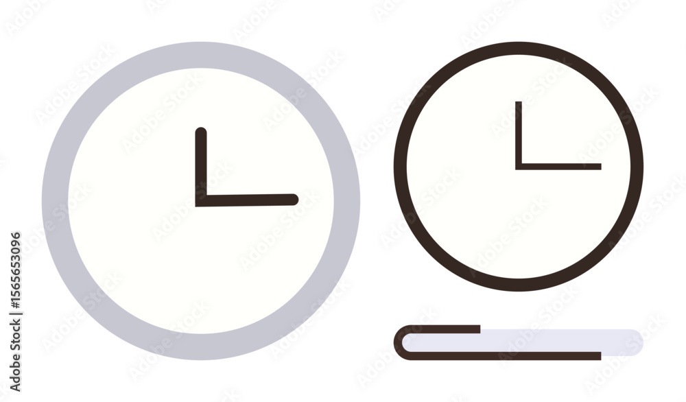 Poster two clock outlines with hour and minute hands indicate time, paired with a loading bar suggesting pr