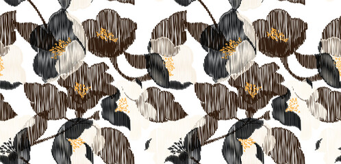 seamless scribble flowers pattern. Hand draw abstract ikat pattern. © akın demirci