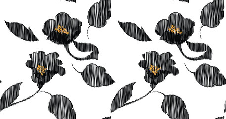 seamless scribble flower pattern. Black and white pattern design © akın demirci