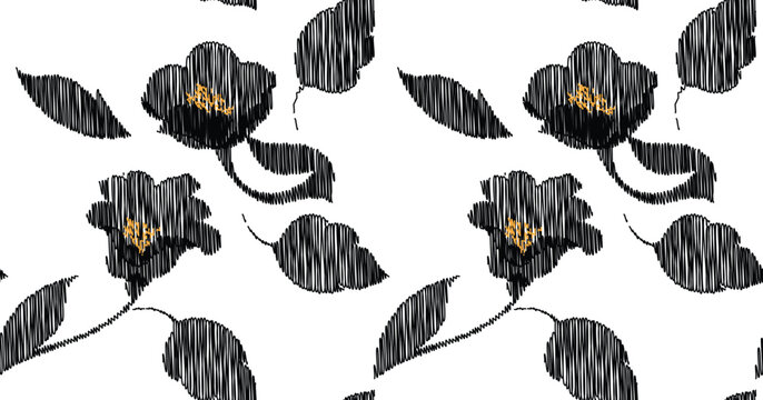 seamless scribble flower pattern. Black and white pattern design