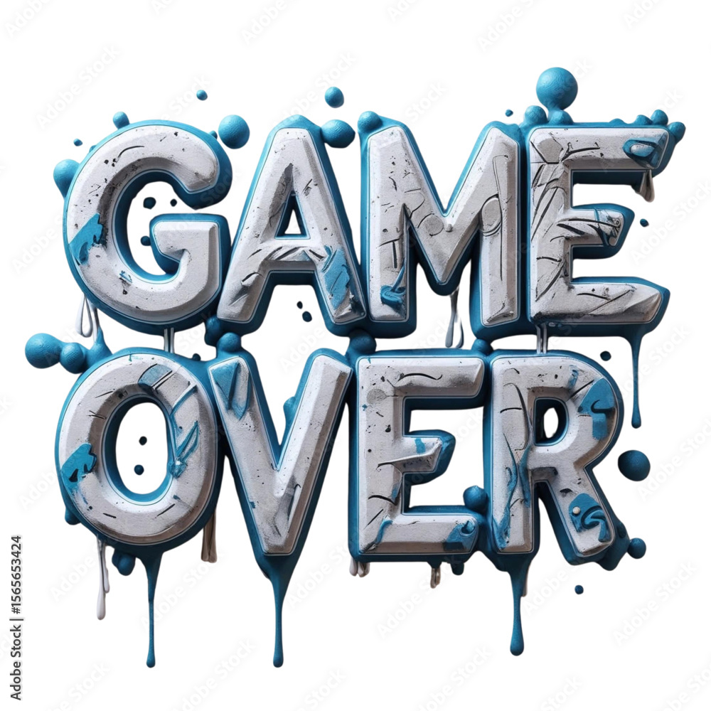 Poster graffiti style game over illustration for video game end screen and gaming related designs and proje