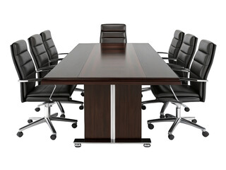 Modern conference room table with executive leather chairs arranged around it