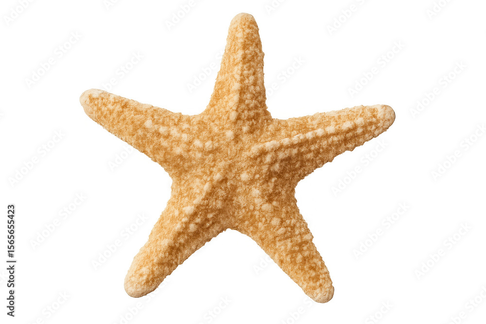 Poster close-up of a perfect starfish, showing its intricate texture and radial symmetry, isolated on a tra