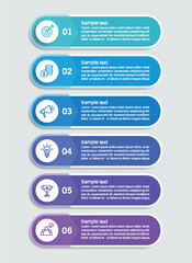 Business infographic design template with 6 options, steps or processes. Can be used for workflow layout, diagram, annual report, web design