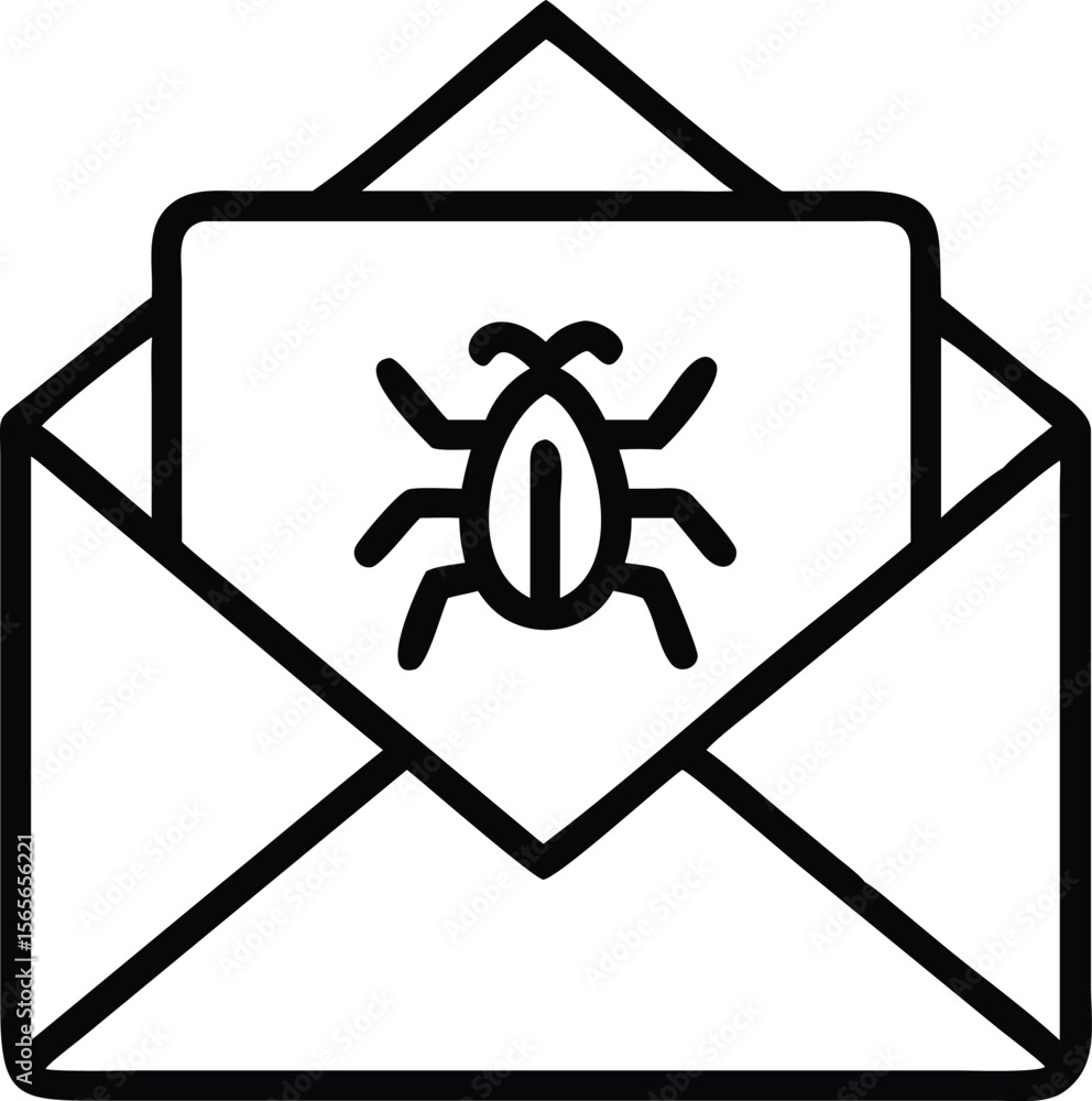 Poster open email envelope icon with a bug symbol inside, outline style for resources