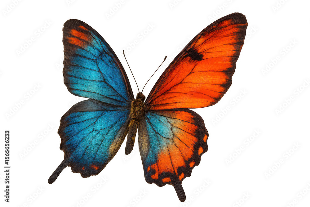 Poster close-up of a colorful butterfly showing intricate wing patterns on a transparent background, perfec