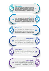 Business infographic design template with 6 options, steps or processes. Can be used for workflow layout, diagram, annual report, web design