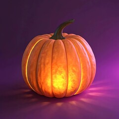 Glowing Halloween Pumpkin on Purple Background – Poster Design, Social Media Banner, Fall Event Promotion Use