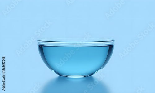 Glass of Clean Water on Blue Background, Freshness and Hydration Concept