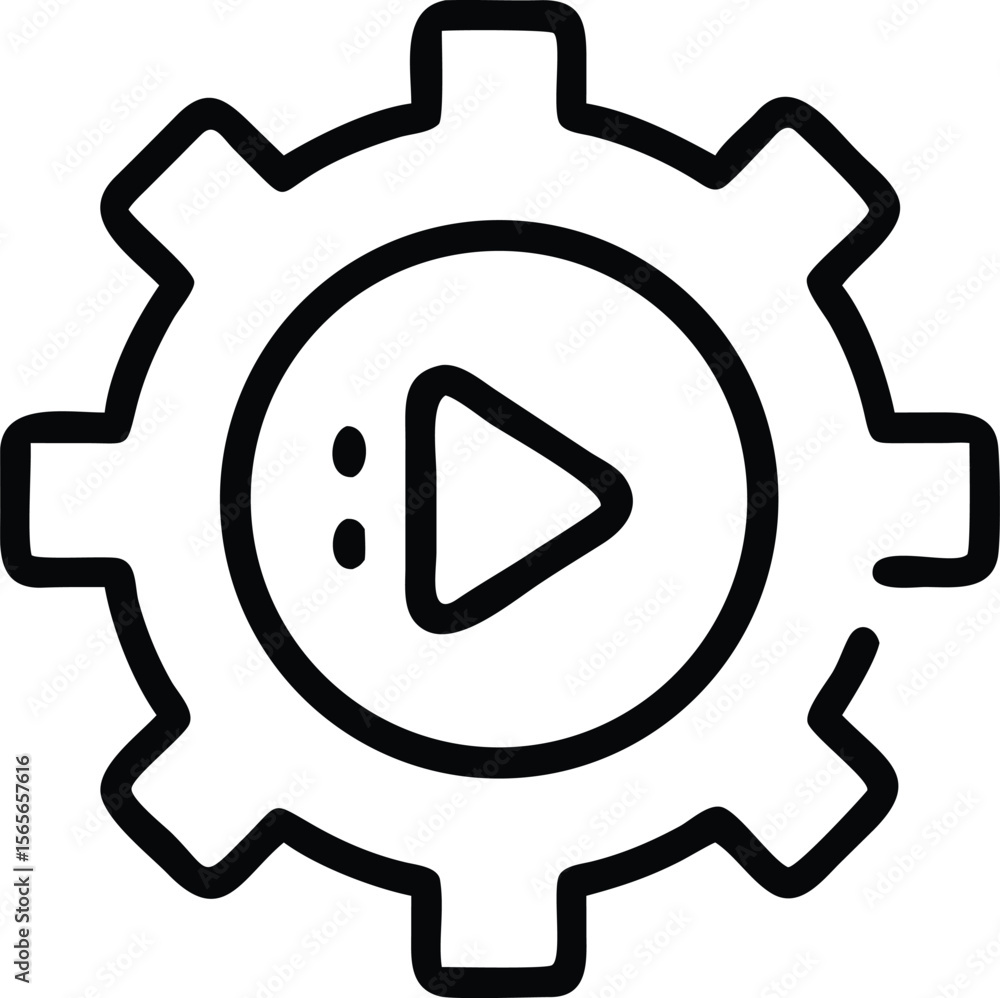 Poster outline gear with play button and sound settings inside