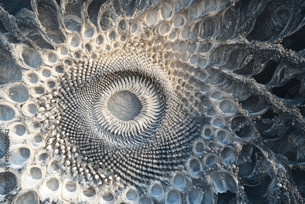 Aufkleber intricate fractal art depicting a mesmerizing, biomorphic structure with concentric circles and orga