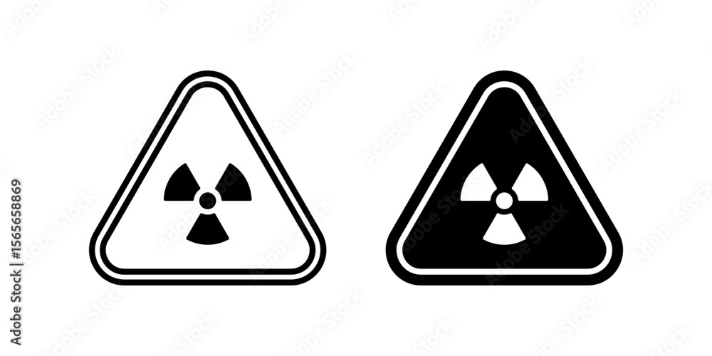 Poster radiation icon set. a simple and clean illustration of a radiation warning symbol in both outline an