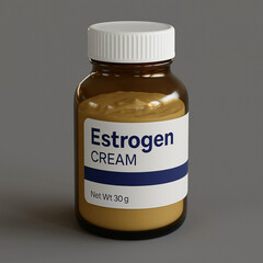 Jar of Estrogen Cream for Hormone Therapy on Gray Background