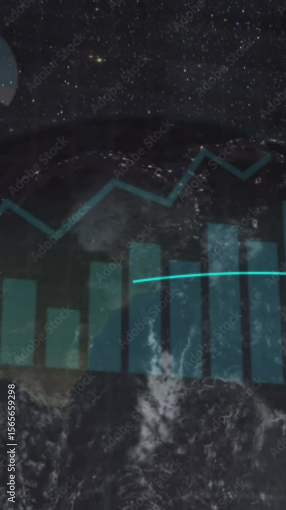 Poster animation of statistics and data processing over globe