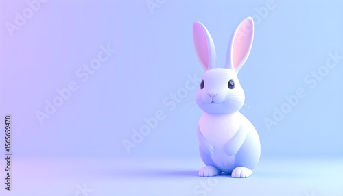 Adorable White Easter Bunny Standing on Blue Background with Soft Lighting