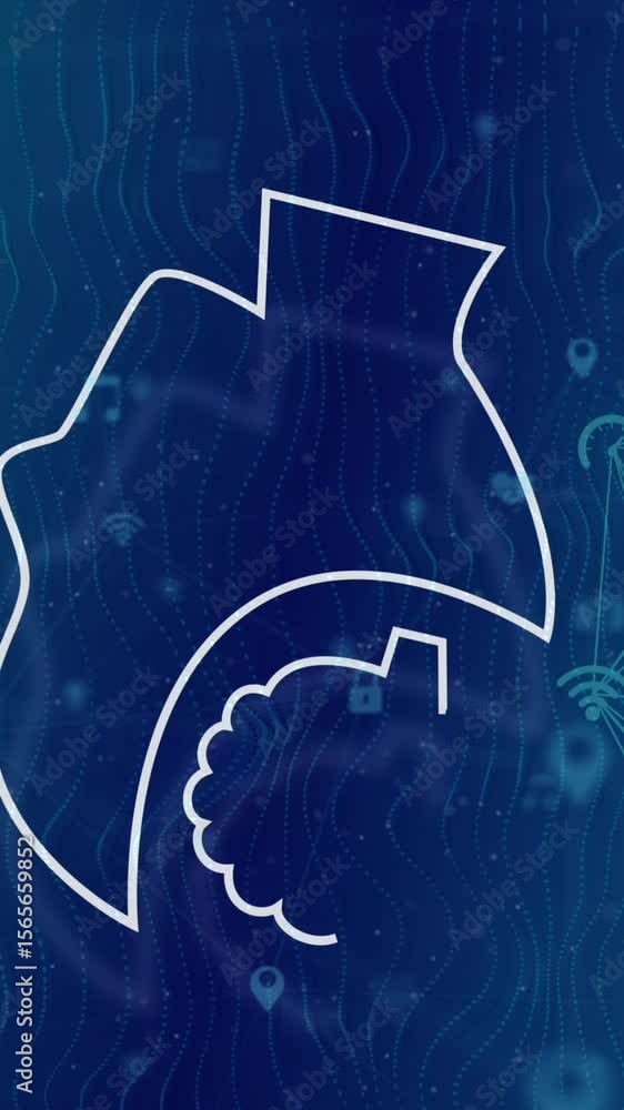 Poster animation of ai data processing with icons and network of connections